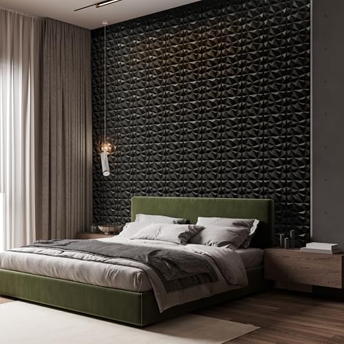 INMOZATA 3D Wall Panels, Diamond Textured PVC Accent Wall Panels - color: B_Black
