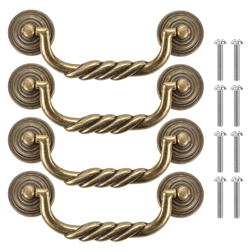 4.5'' C-C Center Drawer Pulls, 4 Pack Antique Bronze Bail Drop Swing Handles for Dresser Cabinet Knob, Vintage Style Brass Handle 114 mm (4.5 Inch) Center to Center Furniture Pulls