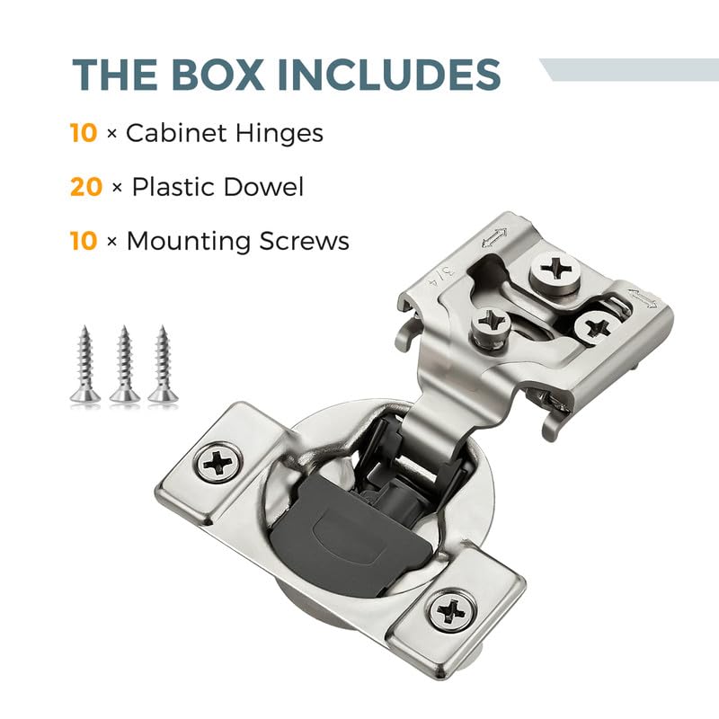 HOME EDIT 5 Pair 3/4 Inch Overlay Soft Close Cabinet Hinges Door Hinges - size: 3/4 inch Overlay