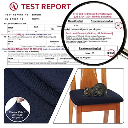 BUYUE Dining Room Chair Seat Covers Set of 6, TPU not Mixed, Friendly Jacquard Fabric Stretch Washable Slipcover for Kitchen Seat Cushions, Navy Blue-6PCS - color: Navy Blue, size: 6pcs