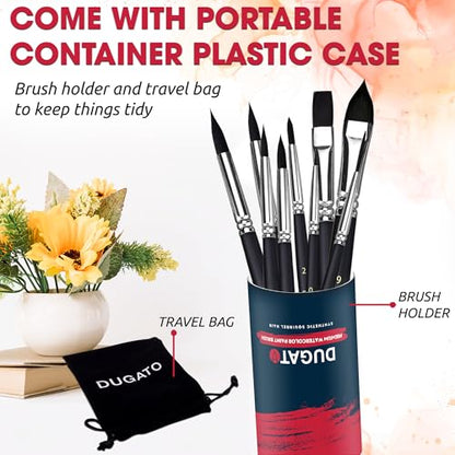 DUGATO Watercolor Brush Set 12 pc, Round, Flat, Liner & Oval Synthetic
