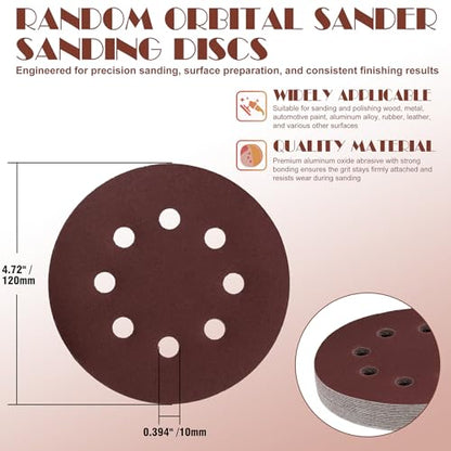 1500 Grit Sanding Discs Sandpaper, Jamiikury 5 Inch Orbital Sander Sandpaper Hook and Loop Sanding Pads Round Sand Paper - Pack of 100