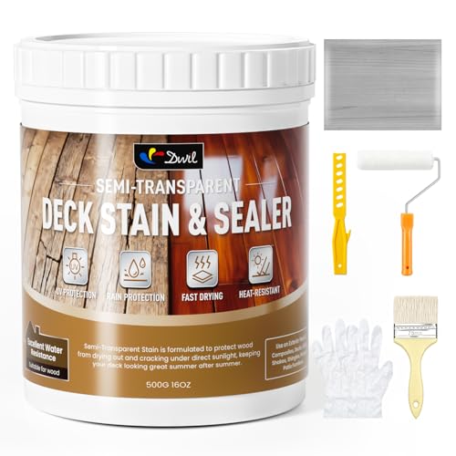 DWIL Wood Stain and Sealer in One 𝟮 𝗶𝗻 𝟭, Water Based Semi-Transparent Outdoor Wood Stain for Furniture, Fences, Railings, and Small Wood Projects, Fast Drying Low Odor (16oz Bleached Gray) - color: Bleached Gray, size: 16 oz