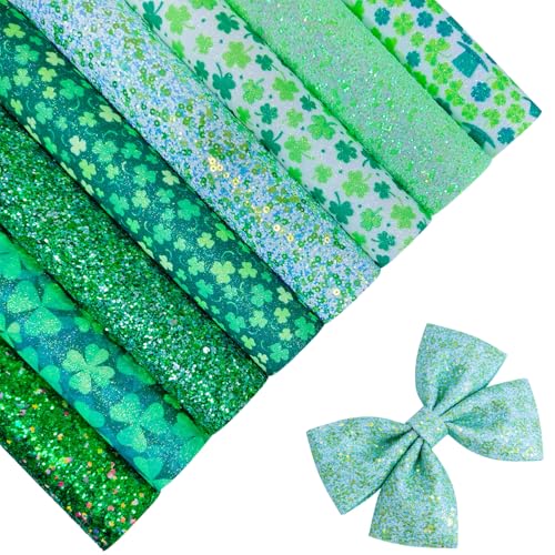 St Patrick's Day Faux Leather Sheets 8 x 12 Inch, Green Shamrock Printed Glitter Fabric for Bows and Crafts (Green Shamrock) - color: Green Shamrock