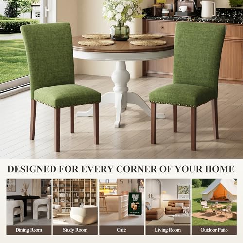 COLAMY Upholstered Parsons Dining Chairs Set of 4 - color: F-green, size: Set of 4