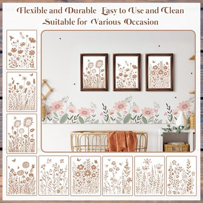 9 Pcs Large Wildflower Wall Stencils for Painting 11x14.5 Inch - style: Wildflower