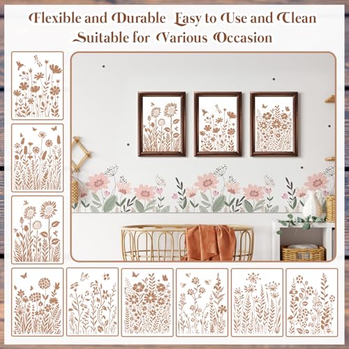 9 Pcs Large Wildflower Wall Stencils for Painting 11x14.5 Inch - style: Wildflower