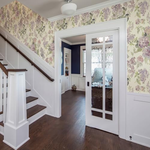 JiffDiff Purple Lilac Floral Peel and Stick Wallpaper,17.3" x 240" - size: 236" x 17.3"