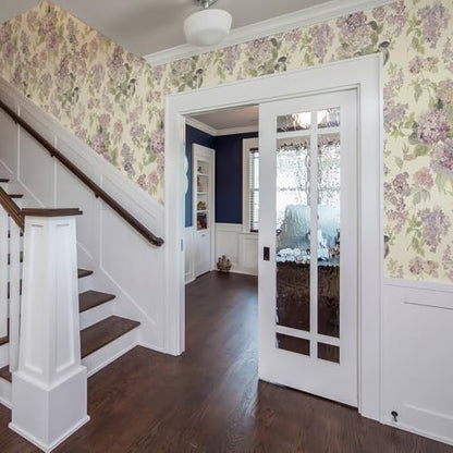JiffDiff Purple Lilac Floral Peel and Stick Wallpaper,17.3" x 240" - size: 236" x 17.3"