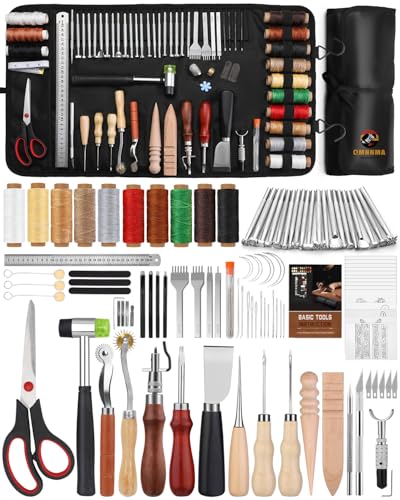 QMNNMA 102PCS Leather Working Tools, Leather Tooling Kit - size: Large