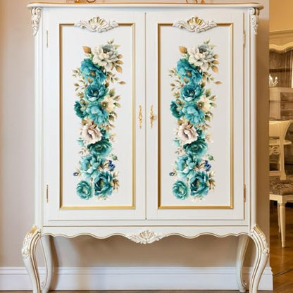 OLYCRAFT 3Pcs/Set Blue Green Flower Rub on Transfers for Furniture and Craft 6x12 Inch Peony Furniture Decal Transfer Sticker Rub on Decal with 1pc Scraper for Scrapbook Window Home Decoration - style: Blue Green Flower