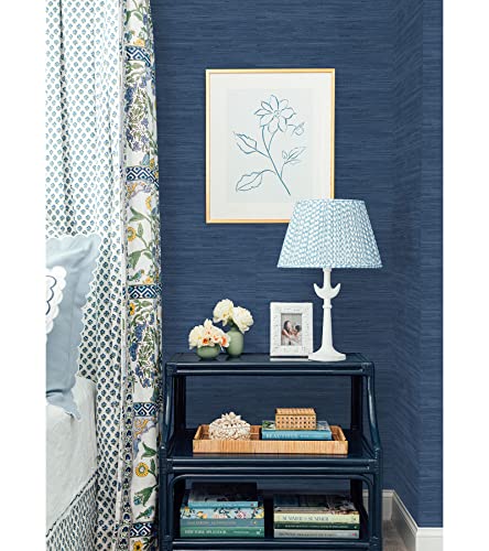 NuWallpaper x Society Social Classic Faux Grasscloth Peel and Stick Wallpaper, Navy Blue - color: Navy Blue