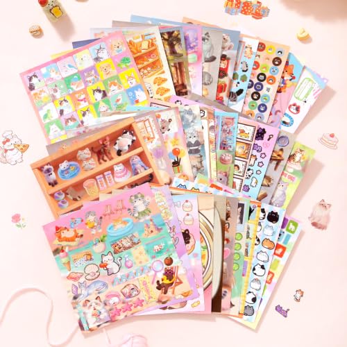 2 Styles Cat Sticker Book Set - 20 Sheets (1000+ Pcs) - color: Light Blue Cat