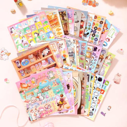 Sticker Book, Die Cut Memo & Planner Stickers, Self-Adhesive Aesthetic Pink Journaling Stickers for Scrapbooking, Bullet Journal, DIY Crafts, Card Making - color: Pink Cat Stickers