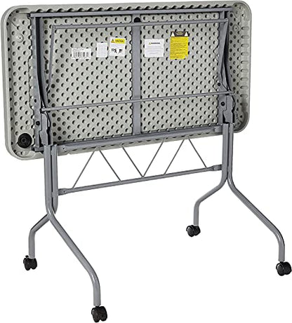 Office Star Resin Multipurpose Flip Training Table with Locking Casters for Home or Office, 4 Feet Light Gray - size: 4 feet