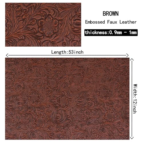 Ramya Embossed Faux Leather Sheets Fabric 12" x 53",for Handmade DIY Bows Wallet Sewing,Leather Earring Crafts Projects (Brown) - color: Brown