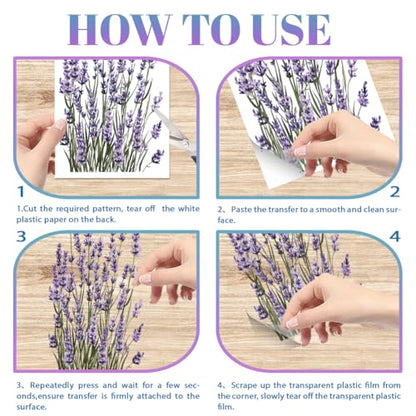 GLOBLELAND 4 Sheets Lavender Rub on Transfer for Furniture 6×12 inch - style: Lavender