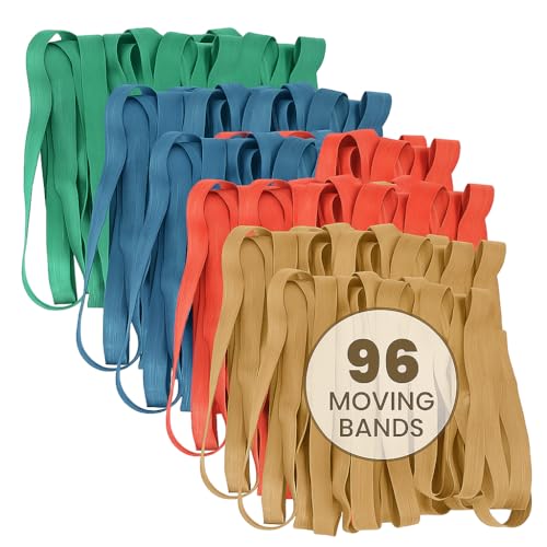 Kitchentoolz 96 Pack Moving Bands & Moving Blankets – Heavy-Duty Rubber Mover Bands in 4 Sizes – 24 Each of 25", 30", 36", 42" – Secures Furniture, Drawers, Supplies - size: 96-Pack Variety