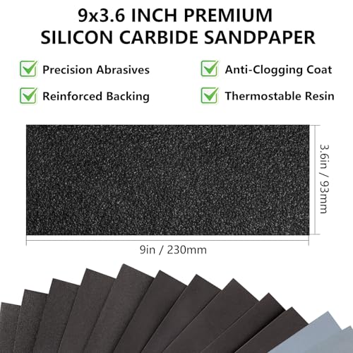 Sandpaper 120 Grit, Wet Dry Sand Paper 9 x 3.6 Inch - size: 9 x 3-2/3 Inch, style: 120Grit