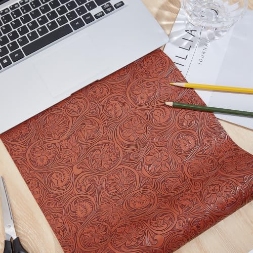 11.8 x 53.9 Inch Brown Floral Embossed Texture Leather Fabric