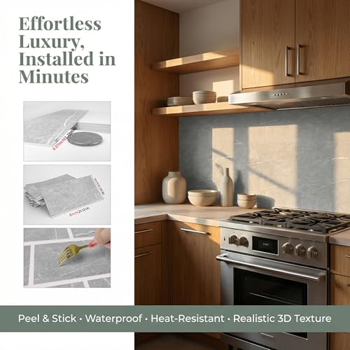 32 Sheets Bardiglio Gray Marble Peel & Stick Subway Tile 4"x8" - color: Bardiglio Gray Marble, size: 32 Pcs 4" x 8" x 0.07"