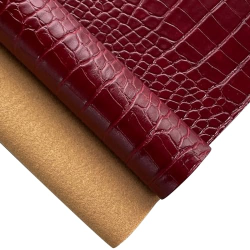 12" x 53" Glossy Embossed Crocodile Texture Faux Leather Roll Synthetic Leather Crafts Fabric for Wallets Keychains Handbags Making Sewing Crafts Material (Red-Brown) - color: Red-brown
