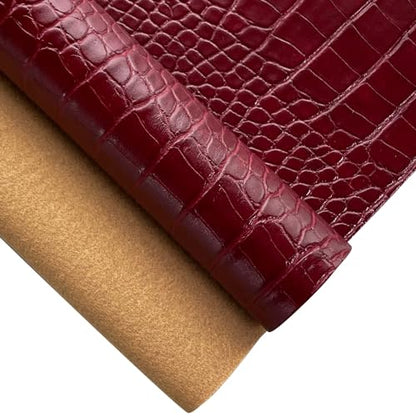 12" x 53" Glossy Embossed Crocodile Texture Faux Leather Roll Synthetic Leather Crafts Fabric for Wallets Keychains Handbags Making Sewing Crafts Material (Red-Brown) - color: Red-brown
