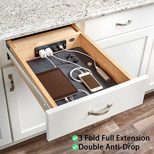 MENGSHI Soft Close Drawer Slides 22 Inch Side Mount Heavy Duty Cabinet Drawer Glides 10 Pairs - Heavy Duty 3-Fold Full Extension Ball Bearing Full Extension Kitchen Cabinet Rails 100 LB Capacity
