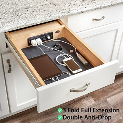 MENGSHI Soft Close Drawer Slides 22 Inch Side Mount Heavy Duty Cabinet Drawer Glides 10 Pairs - Heavy Duty 3-Fold Full Extension Ball Bearing Full Extension Kitchen Cabinet Rails 100 LB Capacity