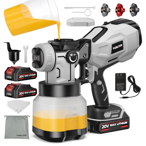 Battery Cordless Powered Paint Sprayer with 2×2000mAh Battery, 1200W HVLP Spray Gun with 3 Nozzles, Electric Paint Sprayer for Furniture, Cabinets, Walls, Fence, House Painting Grey - color: Gray
