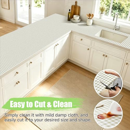 Songrey Non-Adhesive Shelf Liner & Cabinet Liner, 12" x 120" - color: Green Square, size: 12"W x 120"L