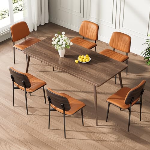REONEY Dining Chairs Set of 4, Mid-Century Modern Kitchen Chairs, Orange - color: Orange Shell Strips