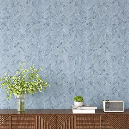 VaryPaper 32"x354" Light Blue Herringbone Peel and Stick Wallpaper Grasscloth Wallpaper for Bedroom Bathroom Waterproof Removable Self Adhesive Vinyl Faux Grass Cloth Contact Paper for Cabinets Desk - size: 32" x 354"