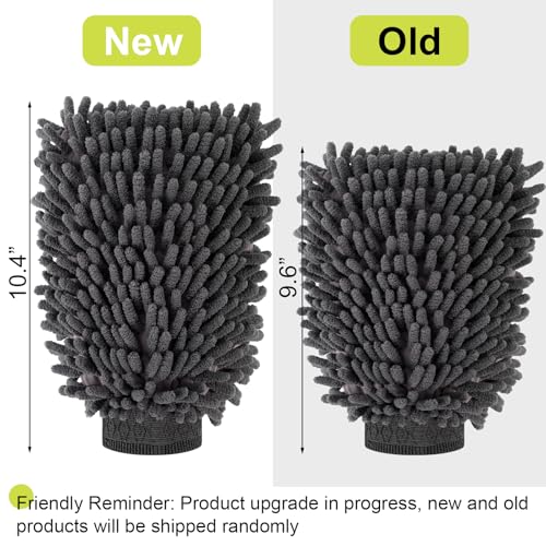 3 Pack Chenille Microfiber Car Wash Mitt, 7" x 9.6", Grey - color: Grey