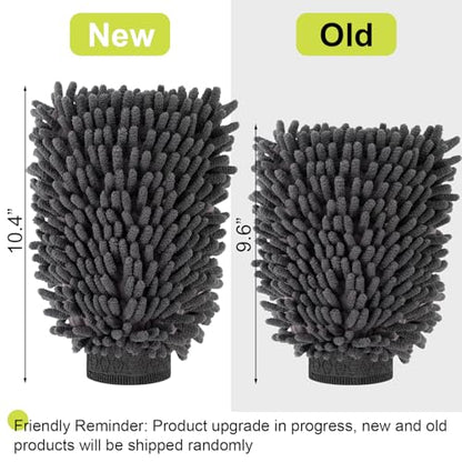 3 Pack Chenille Microfiber Car Wash Mitt, 7" x 9.6", Grey - color: Grey