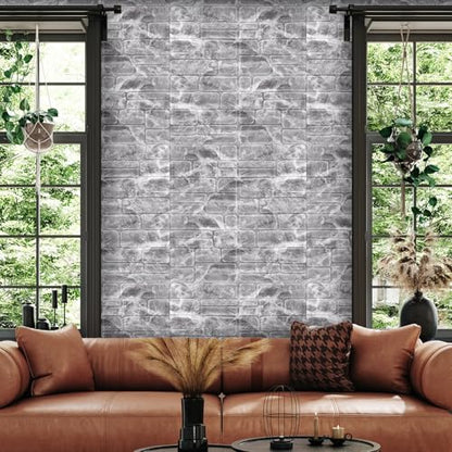 YU LI 3DH 3D Wall Panels Peel and Stick Faux Stone Wall Panel White 20-Pack Faux Brick Self-Adhesive Wallpaper 3D Foam Brick Wallpaper - color: Gray, size: 20PCS
