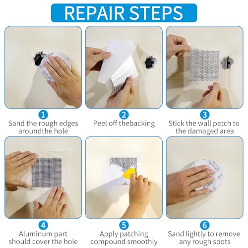 Drywall Repair Kit 20 Pack Aluminum Wall Repair Patch Kit, 2/4/6/8 inch Fiber Mesh Over Galvanized Plate, Dry Wall Hole Repair Patch Metal Patch with Extended Self-Adhesive Mesh (20 Pcs) - color: 12 Pcs
