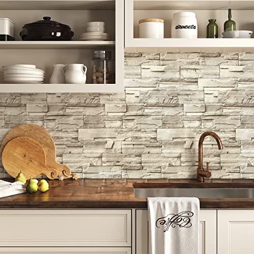 Jeweluck Faux Stone Wallpaper Peel and Stick Brick Wallpaper 17.7”×118.1” - color: A Beige, size: 17.7" x 118.1"
