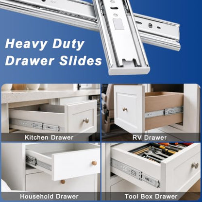 18 inch Soft Close Drawer Slides 6 Pairs (12 Pcs) Heavy Duty Cabinet Side Mount Drawer Slides 3-Fold Full Extension Ball Bearing 45 LB Capacity - size: 18 Inch