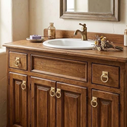 khtumeware 2-Pack 1.9 Inch Ring Satin Brass Cabinet Knobs - Brushed Brass Backplate for Drawer knobs for Dresser, Kitchen Cabinets - Durable Zinc Alloy Hardware. - color: Brushed Brass