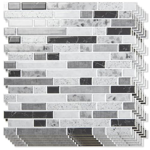 Art3d Linear Design Tile Peel and Stick Backsplash, 10-Sheet, Carrara Grey - color: Carrara Grey, size: 12 x 12 Inch