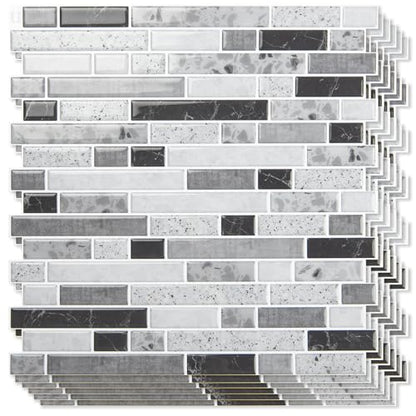 Art3d Linear Design Tile Peel and Stick Backsplash, 10-Sheet, Carrara Grey - color: Carrara Grey, size: 12 x 12 Inch