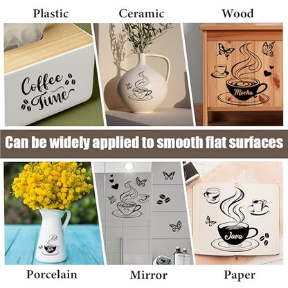 PLIGREAT 3 Sheets Coffee Cup Rub on Transfers Black Coffee Latte Rub on Decals 6" X 12" Waterproof Retro Mocha Java Furniture Transfer Decals for Wood Dressers Drawer Decorative Transfer Stickers - style: Coffee Cup