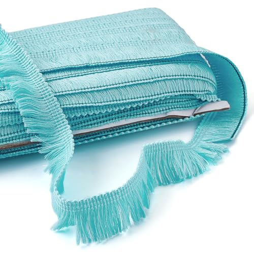 Beadthoven Fringe Trim Tassel - 27 Yards 1 Inch Polyester Lace Ribbon for Sewing, Clothing, Cushions, Pillows, Curtains, Home Decorations, DIY Crafts - Light Blue - color: Light Blue, size: 1 Inch (25mm)