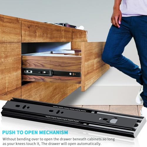 YENUO Push to Open Drawer Slides Full Extension 12–24 Inch 100 LB - color: Black-Push Open, size: 14 Inch