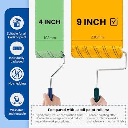 9 Inch Microfiber Paint Roller Covers, 3/8 Nap, 40 Pack - size: 9 Inch Paint Roller Kit, 40 Pack
