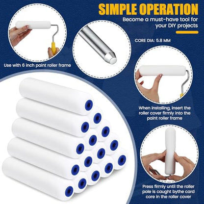 Leumoi 80 Pack Foam Paint Roller 6 Inch Small Paint Roller Covers High Density Foam Roller Sponge Rollers for Painting Doors Wall Cabinet Cupboards Ceilings Brings Smooth Finishes Flat Surfaces
