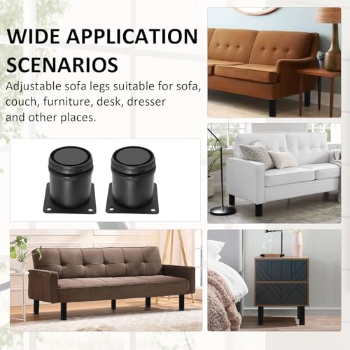 2.5 Inch Adjustable Furniture Legs, Set of 4, Black - size: 2.5 Inch / 60mm