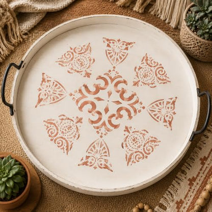 9 Large Mandala Lotus Stencils, 12 Inch Corner Patterns for Furniture