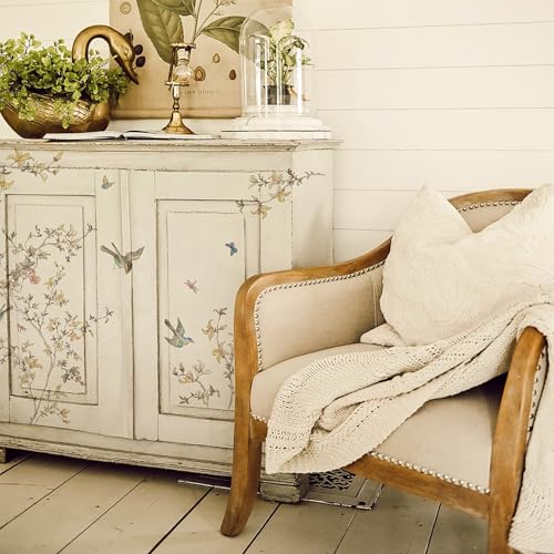 Floral Rub on Transfer for Furniture Wood Glass DIY - color: Spring Summer Birdsong